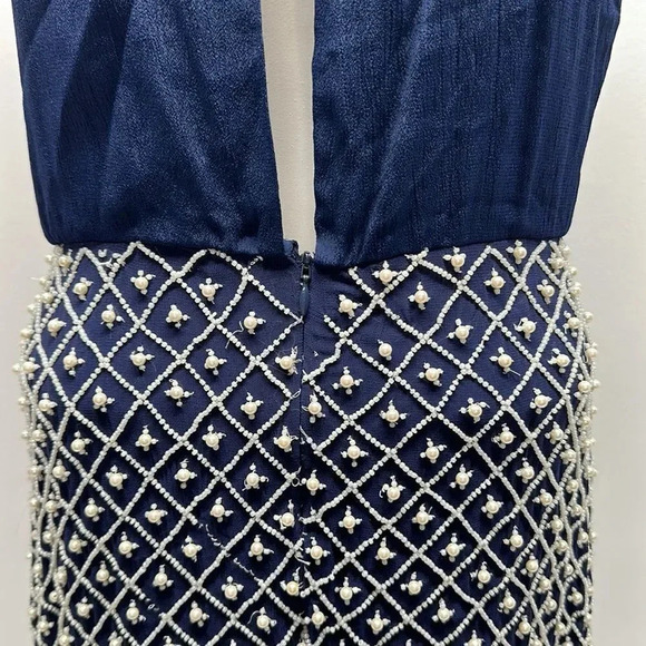 NBD Best Mistake Dress Beaded Pearls Mini Sleeveless Satin Navy Blue Size Small - Picture 11 of 16